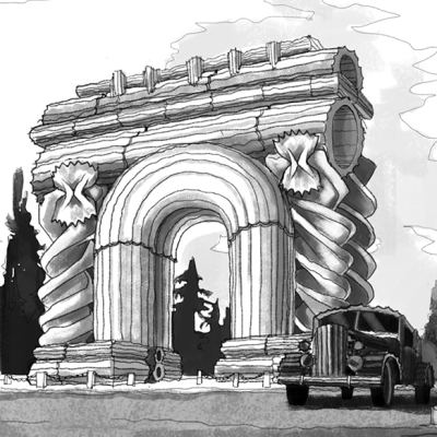 Imagine „Arcul de Triumf construit din paste”